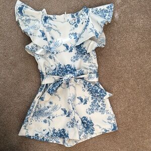 gb Girls Floral Blue and White Romper